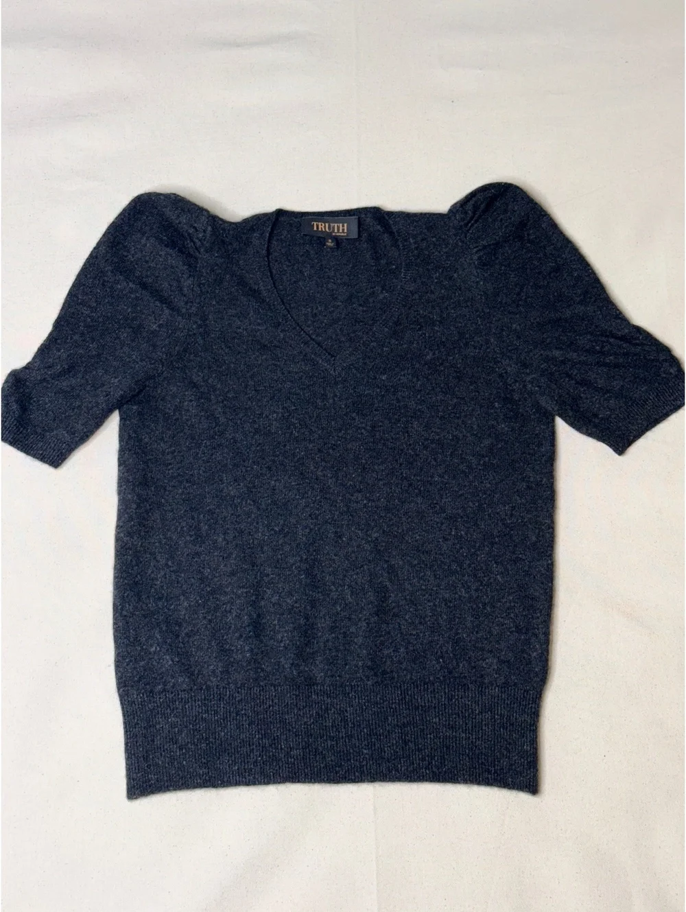Truth by Republic 100% Cashmere Puff Sleeve V-Neck Sweater Small Gray